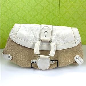 Sigrid Olsen White Leather Jute Linen Clutch Bag